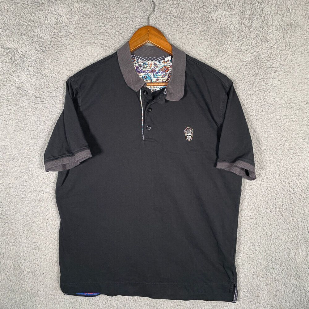 Robert Graham Size Medium Classic Fit Black Skull Short Sleeve Polo Shirt